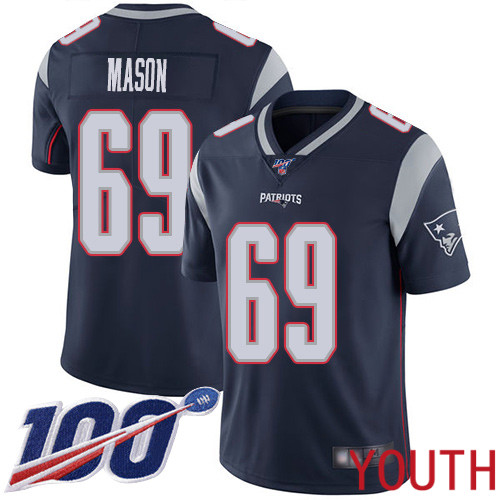 New England Patriots Football #69 100th Season Limited Navy Blue Youth Shaq Mason Home NFL Jersey